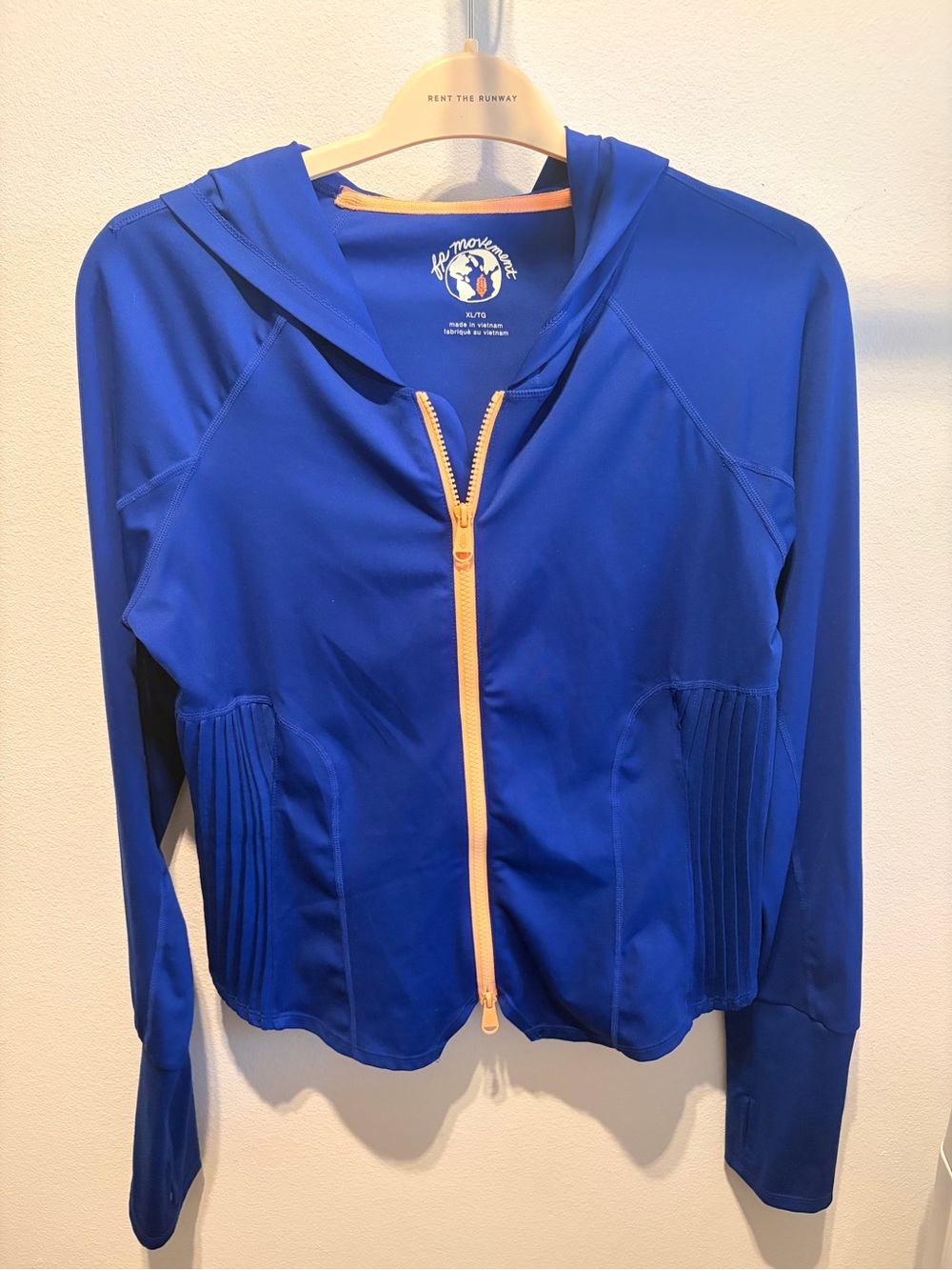 FP Movement by Free People Blue Hooded Zip Jacket with Yellow Trim